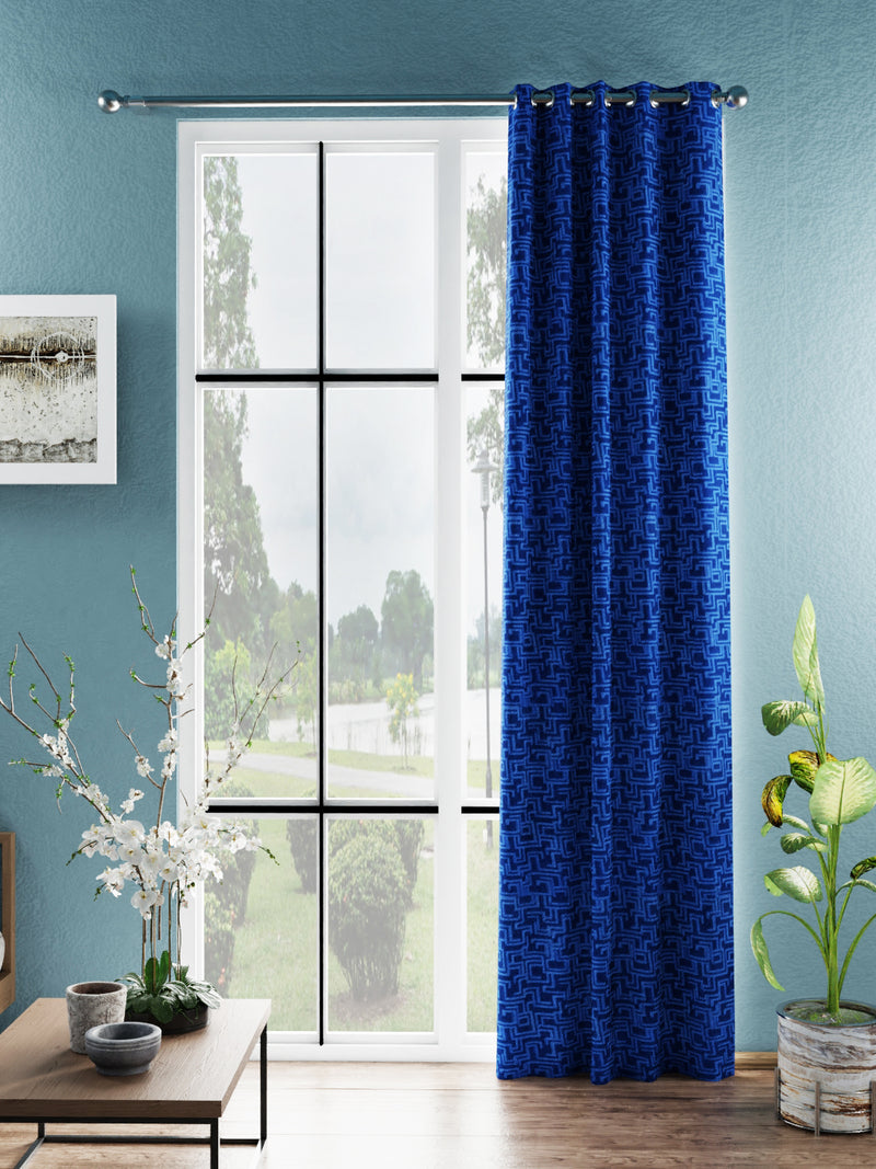 Jacquard Blackout Eyelet Curtain <small> (geometric-cobalt blue)</small>