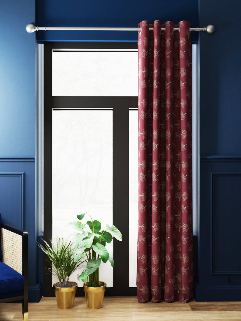 CURTAIN 100% Blackout Thermal Insulated Noise Reducing Eyelet Curtain <small> (floral-maroon)</small>