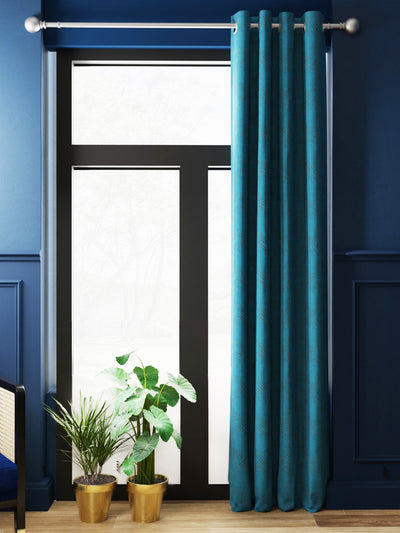 CURTAIN 100% Blackout Thermal Insulated Noise Reducing Eyelet Curtain <small> (geometric-teal)</small>