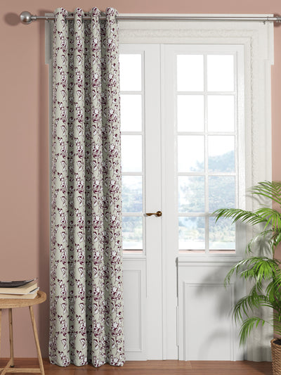 Jacquard Room Darkening Eyelet Curtain <small> (floral-wine/silver)</small>
