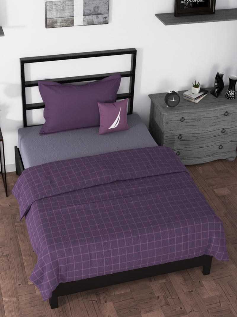 DOHAR 100% Premium Cotton Blanket With Pure Cotton Flannel Filling <small> (checks-wine/purple)</small>