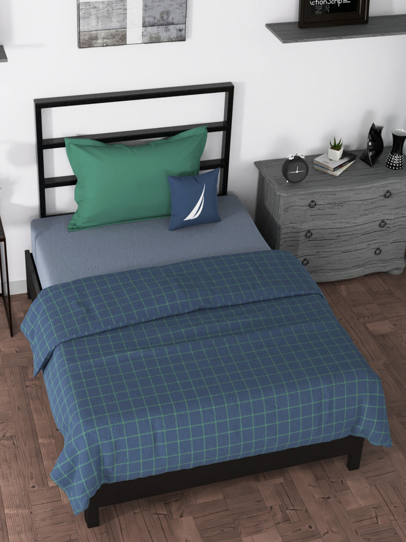 100% Premium Cotton Blanket With Pure Cotton Flannel Filling <small> (checks-blue/green)</small>