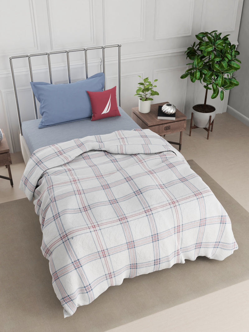 Super Fine 100% Egyptian Satin Cotton Blanket With Pure Cotton Flannel Filling <small> (checks-blue/red)</small>