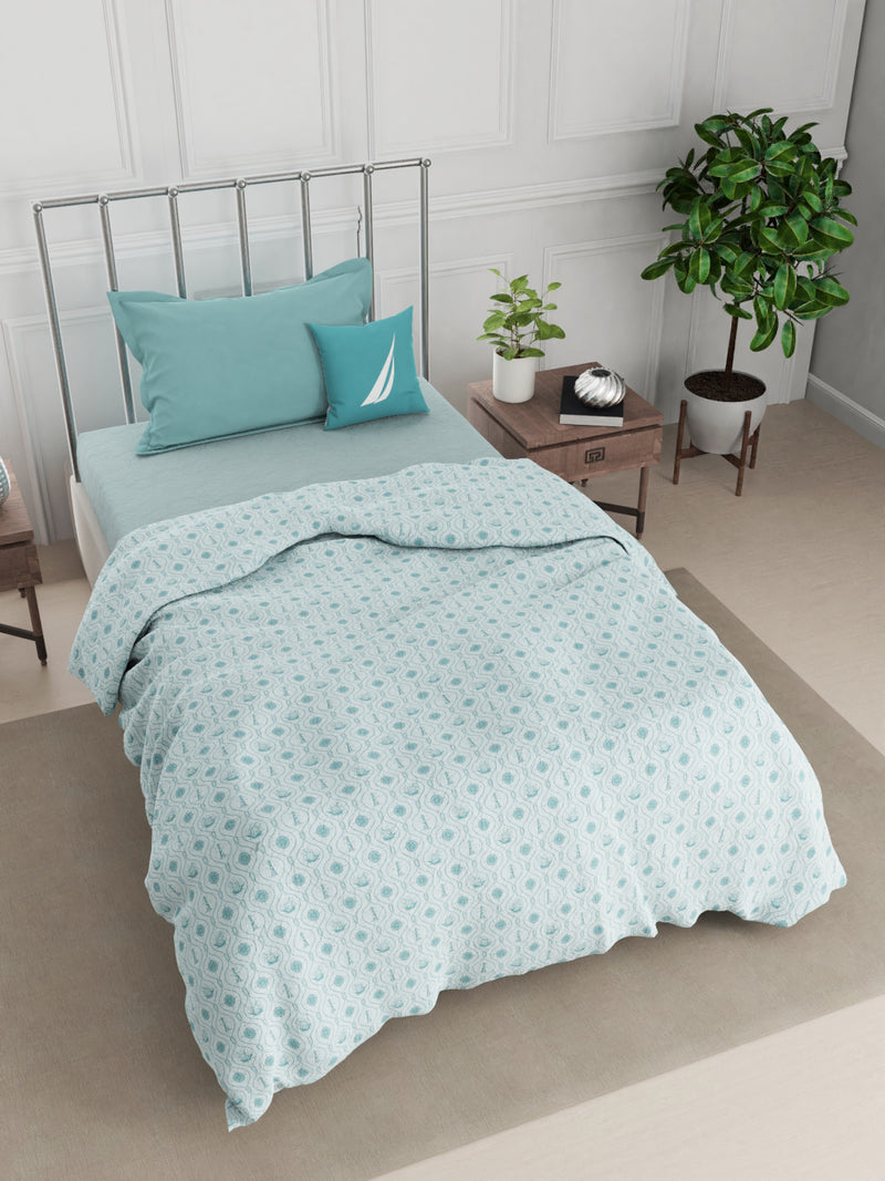Super Fine 100% Egyptian Satin Cotton Blanket With Pure Cotton Flannel Filling <small> (floral-turquoise)</small>