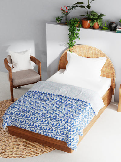 Extremely Soft 100% Muslin Cotton Dohar With Pure Cotton Flannel Filling <small> (geometric-blue/white)</small>