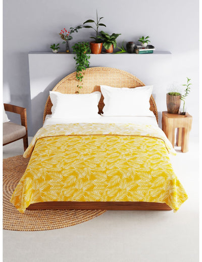 Extremely Soft 100% Muslin Cotton Dohar With Pure Cotton Flannel Filling <small> (floral-yellow)</small>