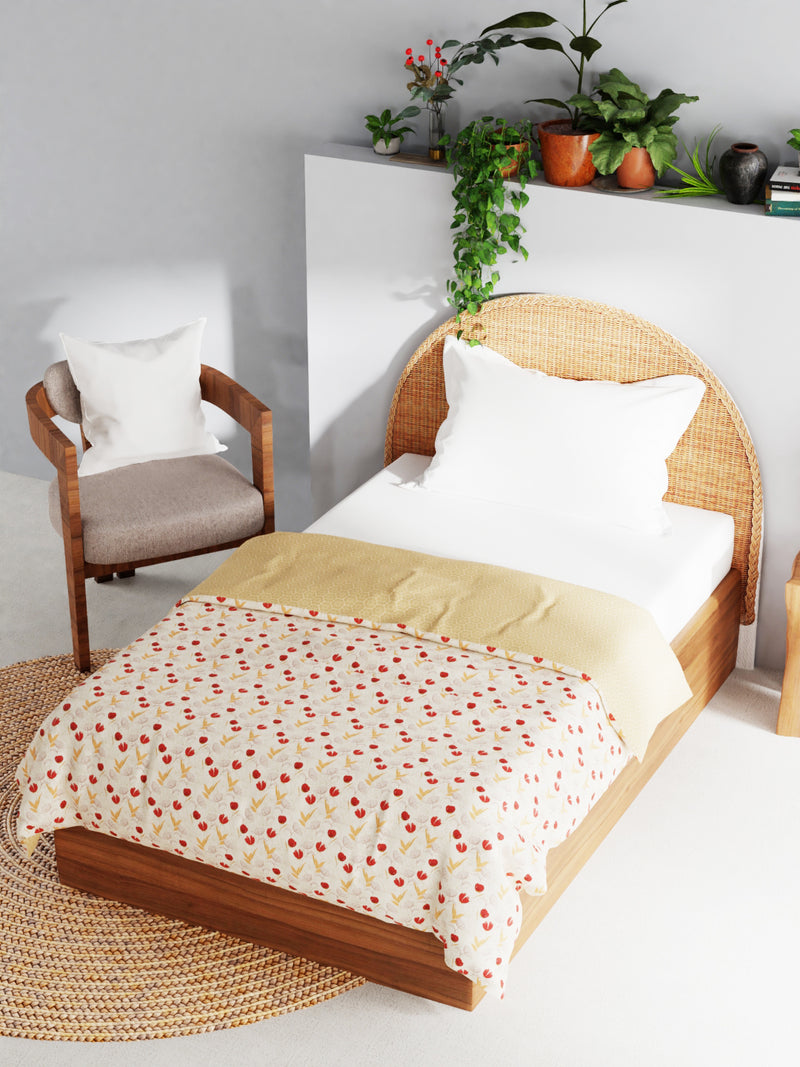 Extremely Soft 100% Muslin Cotton Dohar With Pure Cotton Flannel Filling <small> (floral-beige/red)</small>