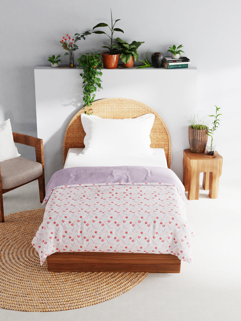 Extremely Soft 100% Muslin Cotton Dohar With Pure Cotton Flannel Filling <small> (floral-lt.purple/peach)</small>