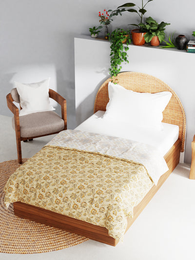Extremely Soft 100% Muslin Cotton Dohar With Pure Cotton Flannel Filling <small> (floral-mustard/multi)</small>