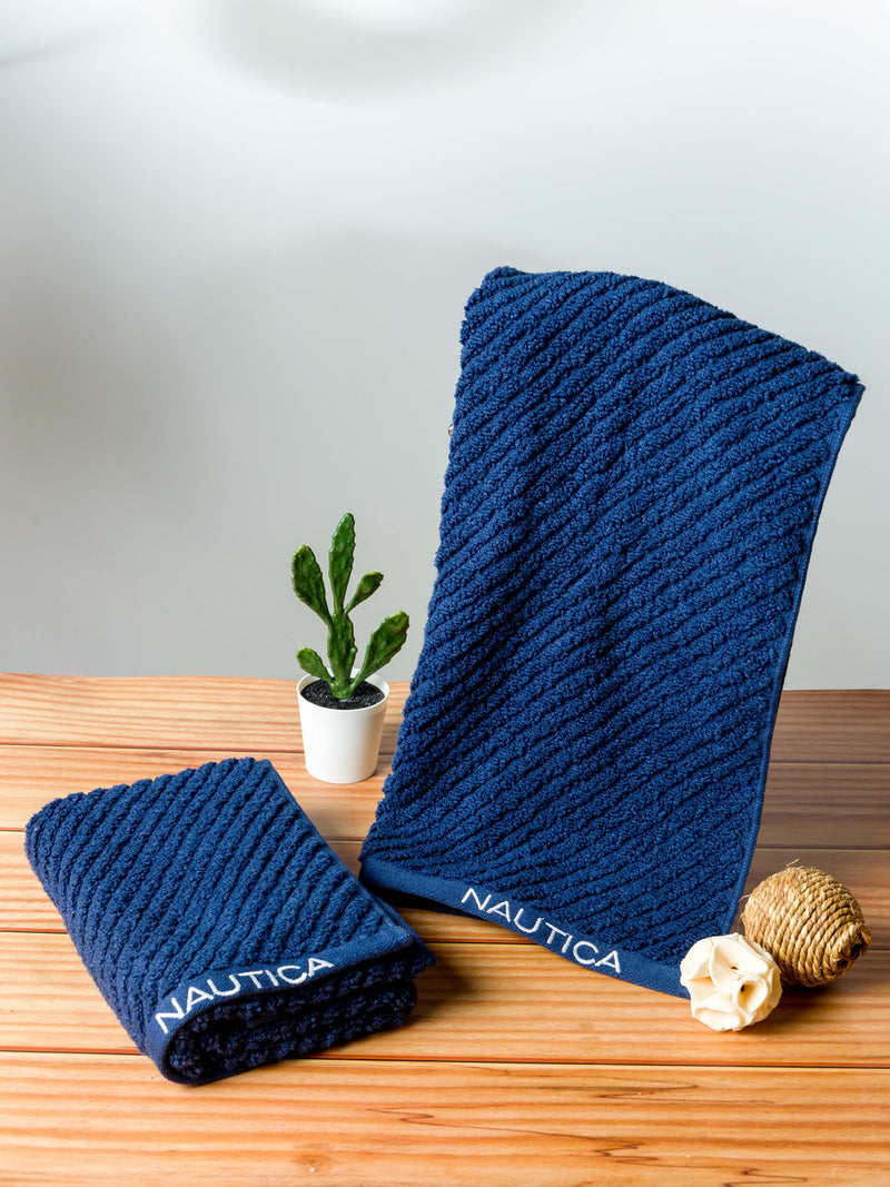 NAUTICA Fluffy Zero Twist 100% Cotton Towel -2pc Hand Towel (cross view)  solid-navy – Bianca Home