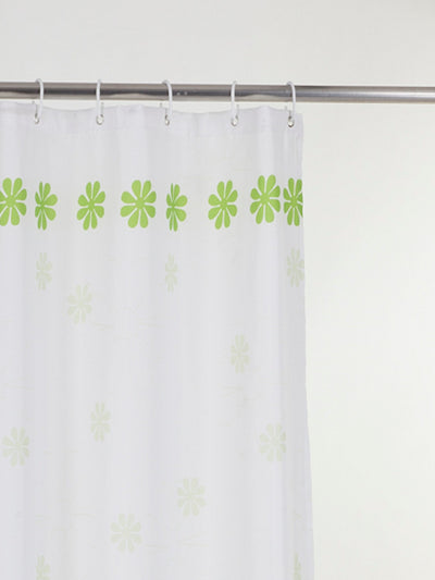 Waterproof Shower Curtain With Hooks <small> (floral-white/green)</small>