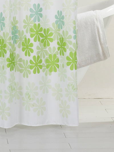 Waterproof Shower Curtain With Hooks <small> (floral-white/green)</small>