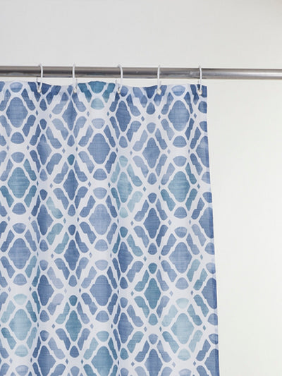 Waterproof Shower Curtain With Hooks <small> (abstract-sky blue/white)</small>