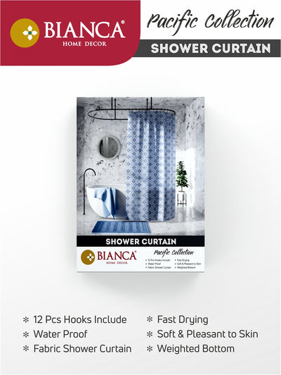 Waterproof Shower Curtain With Hooks <small> (floral-blue)</small>