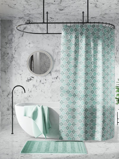 Waterproof Shower Curtain With Hooks <small> (floral-mint)</small>