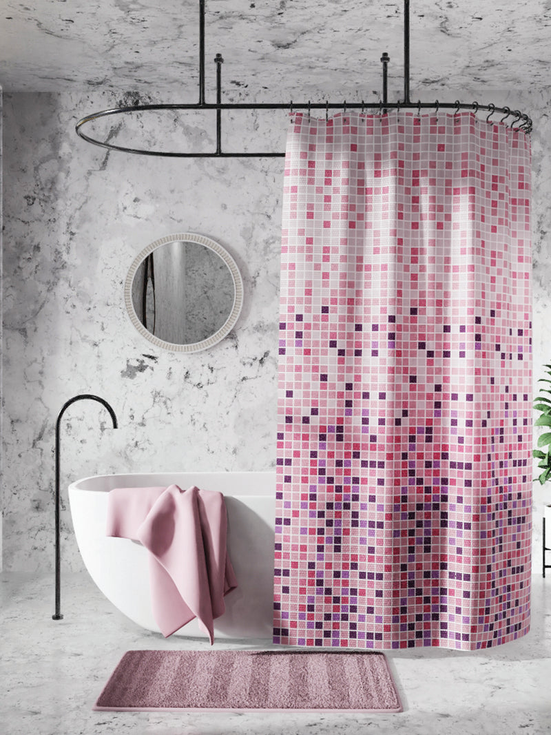 Waterproof Shower Curtain With Hooks <small> (geometrical-pink/multi)</small>
