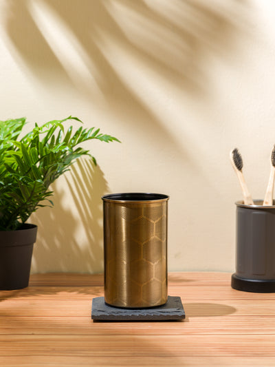 Elegant Stainless Steel Tooth Brush Holder <small> (diamond etch-soft gold)</small>