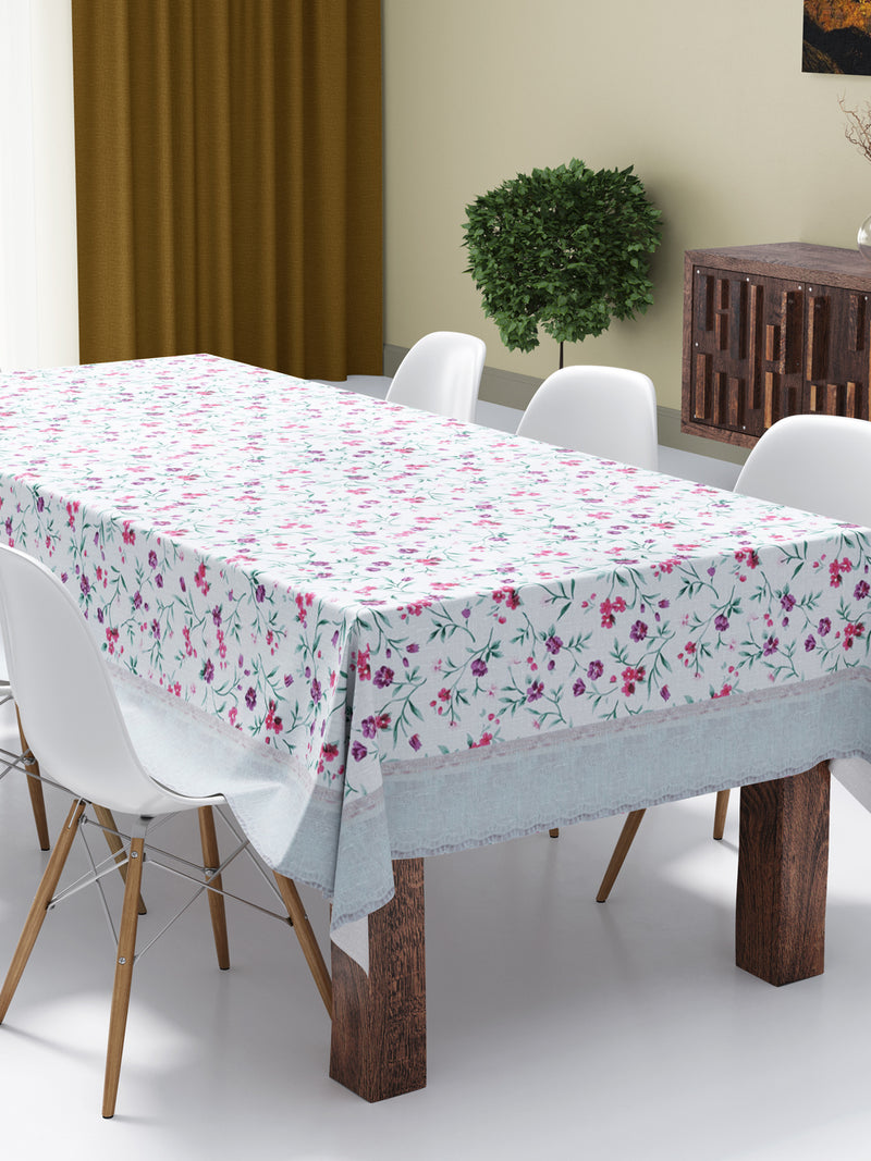 Vinyl Pvc Dining Table Cover Easy To Clean Table Cloth <small> (floral-white/pink)</small>
