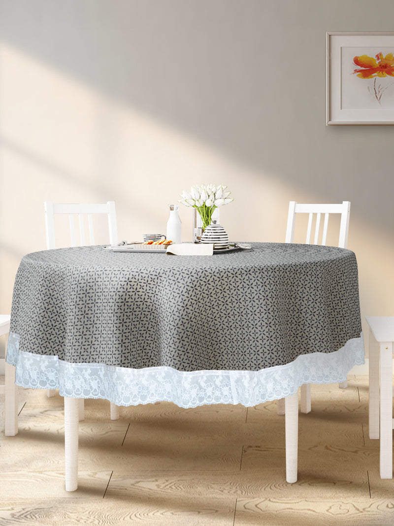 Vinyl Pvc Dining Table Cover Easy To Clean Table Cloth <small> (floral-grey/black)</small>