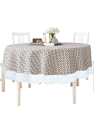 Vinyl Pvc Dining Table Cover Easy To Clean Table Cloth <small> (floral-white/grey)</small>