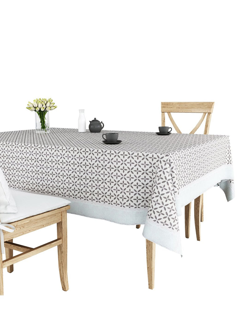 Vinyl Pvc Dining Table Cover Easy To Clean Table Cloth <small> (floral-white/grey)</small>