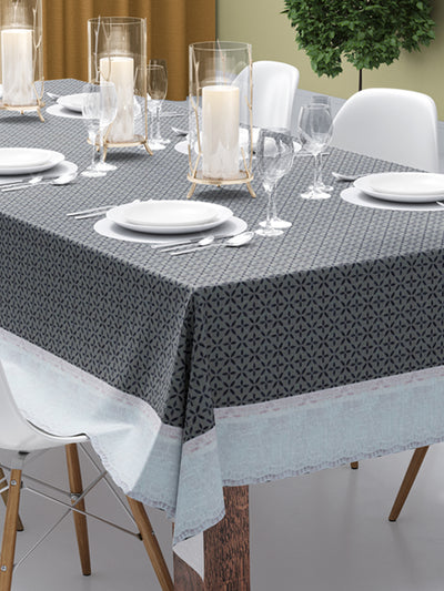 Vinyl Pvc Dining Table Cover Easy To Clean Table Cloth <small> (floral-grey/black)</small>