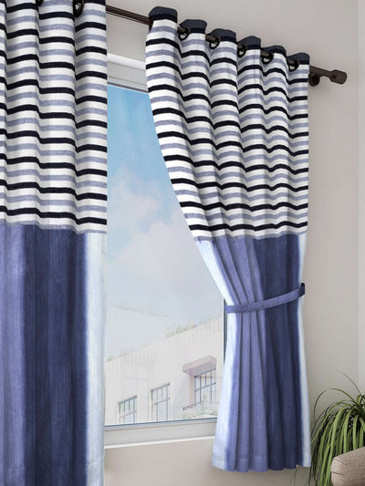 Designer Textured Polyester Curtain In Fancy Modern Design With Eyelets <small> (mix-match-black)</small>