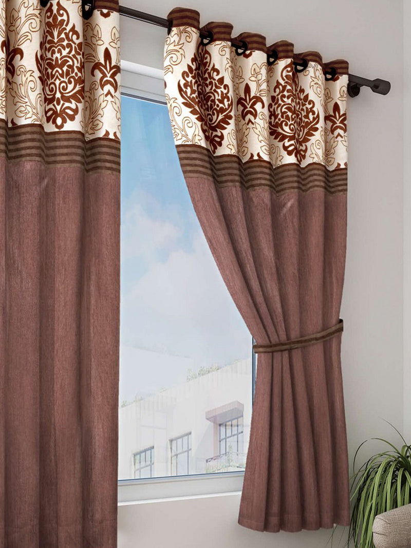 Designer Textured Polyester Curtain In Fancy Modern Design With Eyelets <small> (mix-match-coffee)</small>