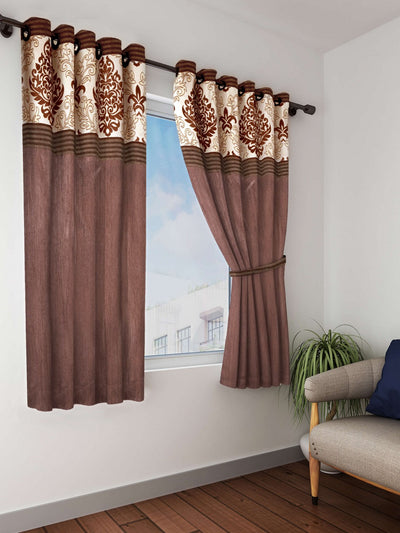 Designer Textured Polyester Curtain In Fancy Modern Design With Eyelets <small> (mix-match-coffee)</small>