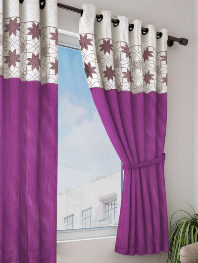 Designer Textured Polyester Curtain In Fancy Modern Design With Eyelets <small> (mix-match-wine)</small>