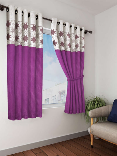 Designer Textured Polyester Curtain In Fancy Modern Design With Eyelets <small> (mix-match-wine)</small>