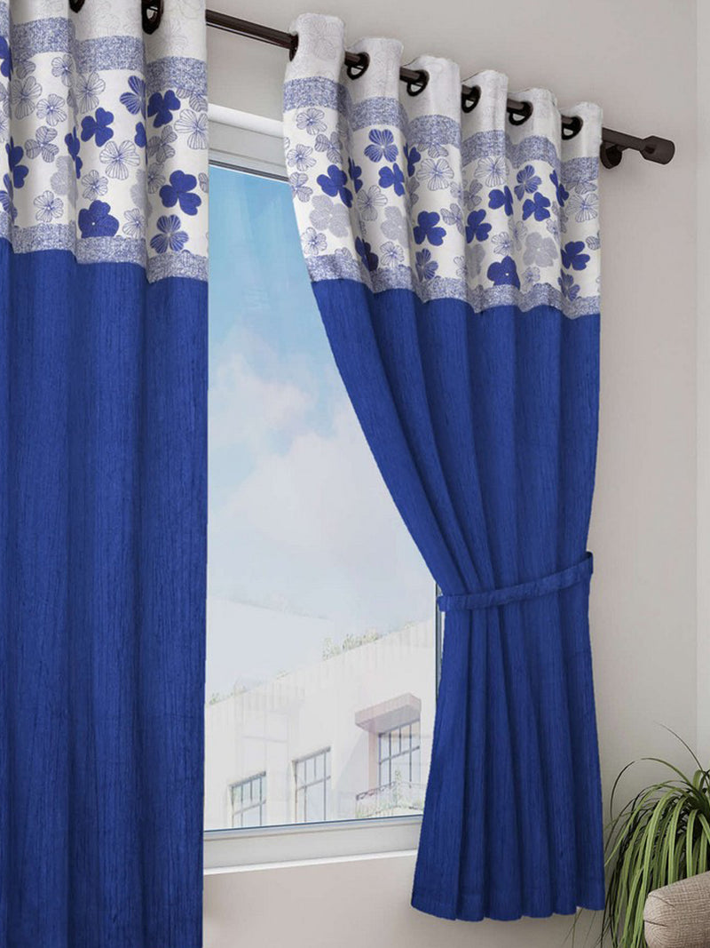 Designer Textured Polyester Curtain In Fancy Modern Design With Eyelets <small> (mix-match-blue)</small>