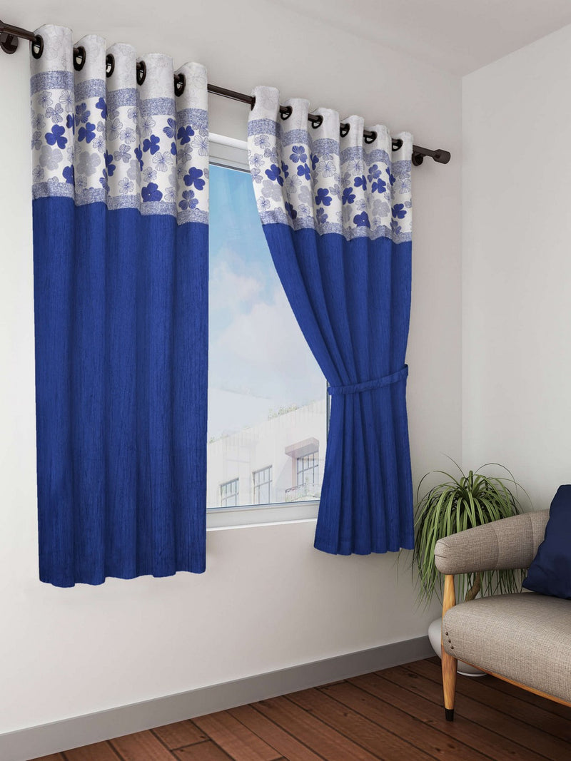 Designer Textured Polyester Curtain In Fancy Modern Design With Eyelets <small> (mix-match-blue)</small>