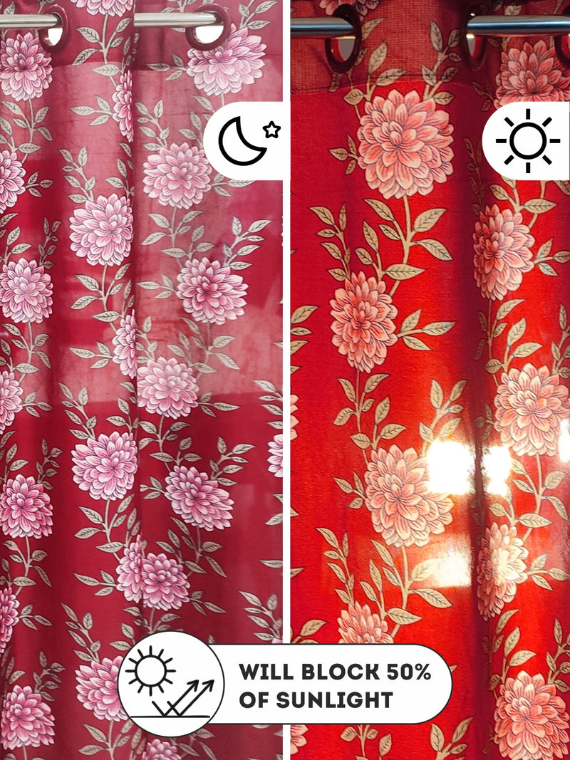Light Filtering Polyester Eyelet Curtains <small> (floral-red/pink)</small>