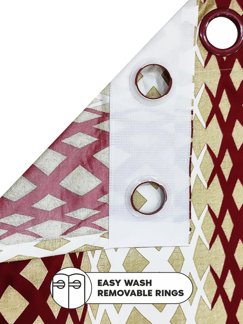 Light Filtering Polyester Eyelet Curtains <small> (geometric-beige/maroon)</small>