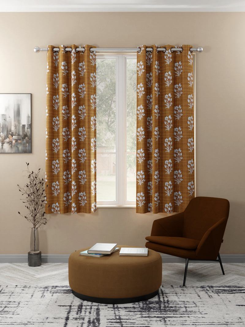 Light Filtering Polyester Eyelet Curtains <small> (floral-ochre)</small>