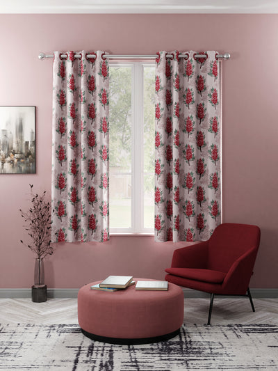 Light Filtering Polyester Eyelet Curtains <small> (floral-baby pink)</small>