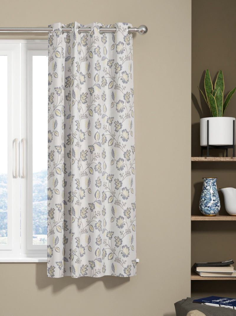 Jacquard Room Darkening Eyelet Curtain <small> (floral-silver/gold)</small>