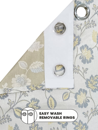 Jacquard Room Darkening Eyelet Curtain <small> (floral-silver/gold)</small>