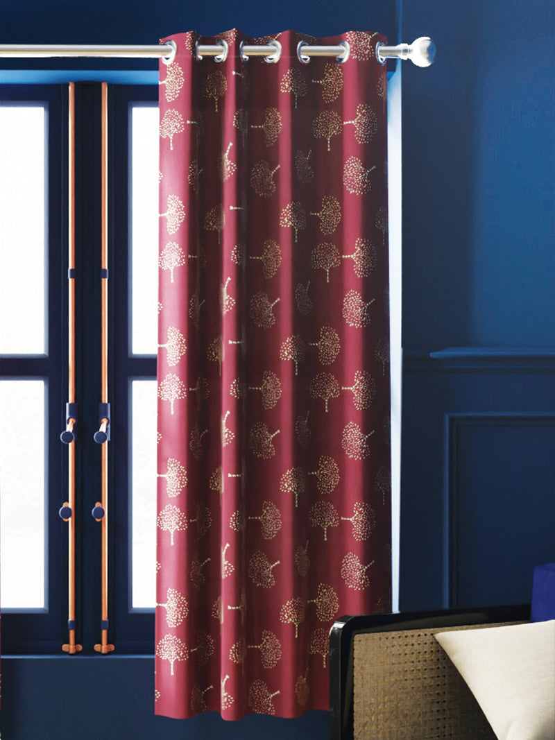 CURTAIN 100% Blackout Thermal Insulated Noise Reducing Eyelet Curtain <small> (floral-maroon)</small>