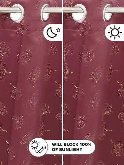 100% Blackout Thermal Insulated Noise Reducing Eyelet Curtain <small> (floral-maroon)</small>