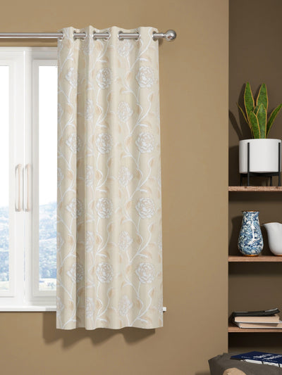 Jacquard Room Darkening Eyelet Curtain <small> (floral-beige/silver)</small>